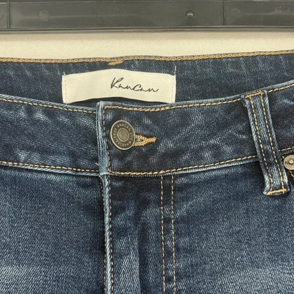 Kancan‎ High Rise Skinny Jeans Womens XL Dark Blue Distressed Frayed Hem - Picture 2 of 9